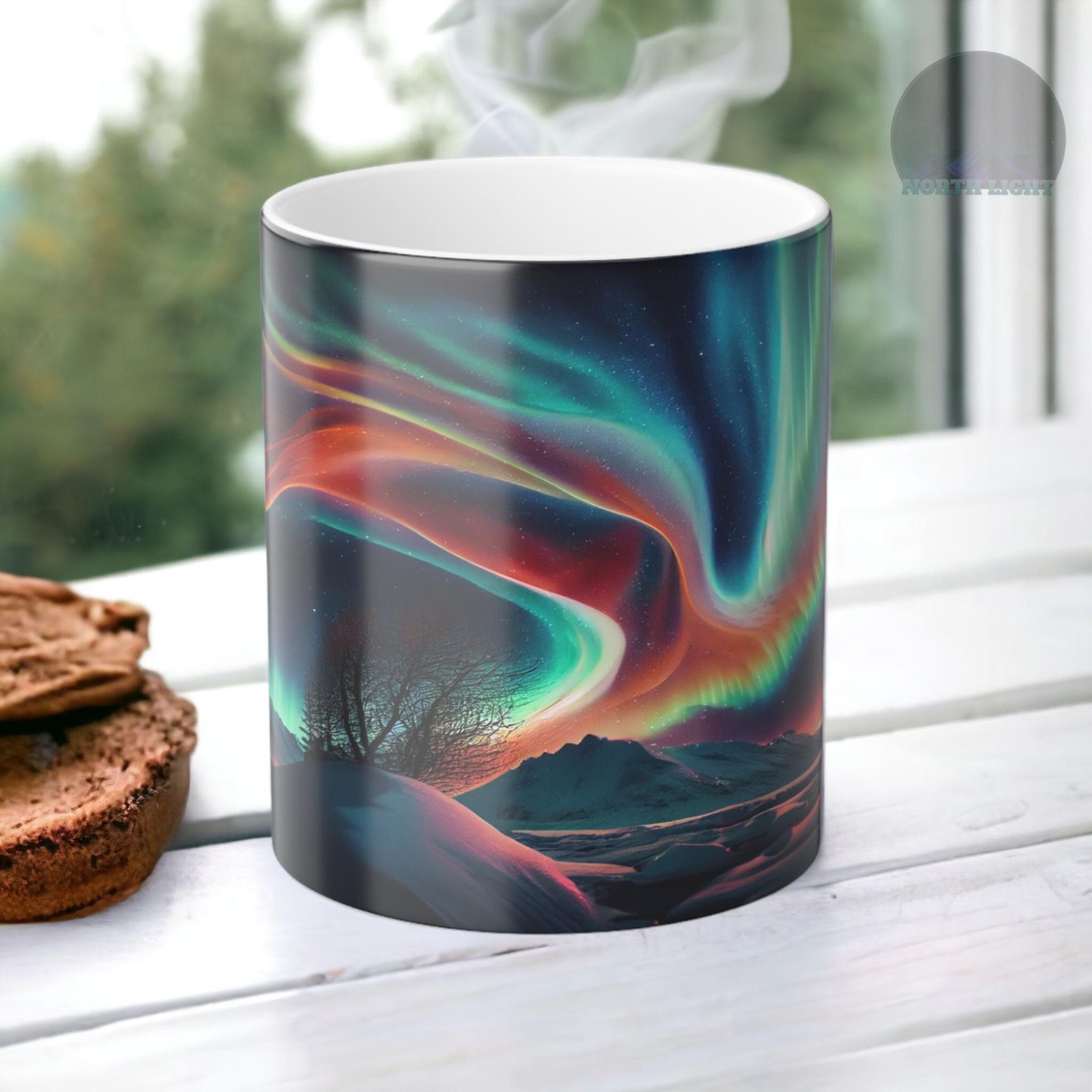 Töfrandi Aurora Borealis hitanæm mál - Northern Lights Magic Color Morphing Mug 11oz - Heat Reactive Night Sky Kaffibolli - Fullkomin gjöf fyrir náttúruunnendur