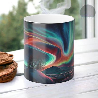 Bezaubernde wärmeempfindliche Tasse „Aurora Borealis“ – Tasse mit magischer Farbveränderung der Nordlichter, 325 ml – hitzereaktive Nachthimmel-Kaffeetasse – perfektes Geschenk für Naturliebhaber