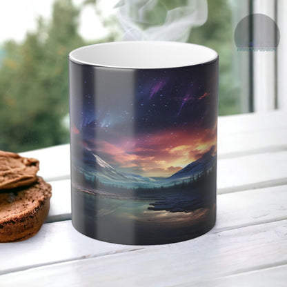 Fortryllende Aurora Borealis varmefølsomt krus - Northern Lights Magic Color Morphing-krus 11 oz - Heat Reactive Night Sky Coffee Cup - Perfekt gave til naturelskere