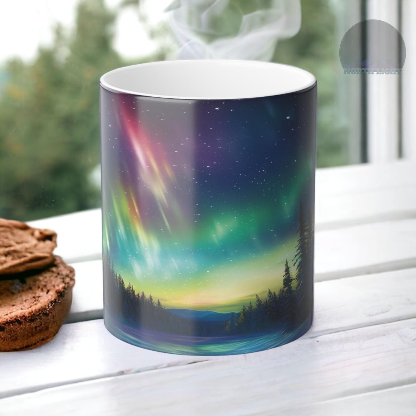 Töfrandi Aurora Borealis hitanæm mál - Northern Lights Magic Color Morphing Mug 11oz - Heat Reactive Night Sky Kaffibolli - Fullkomin gjöf fyrir náttúruunnendur