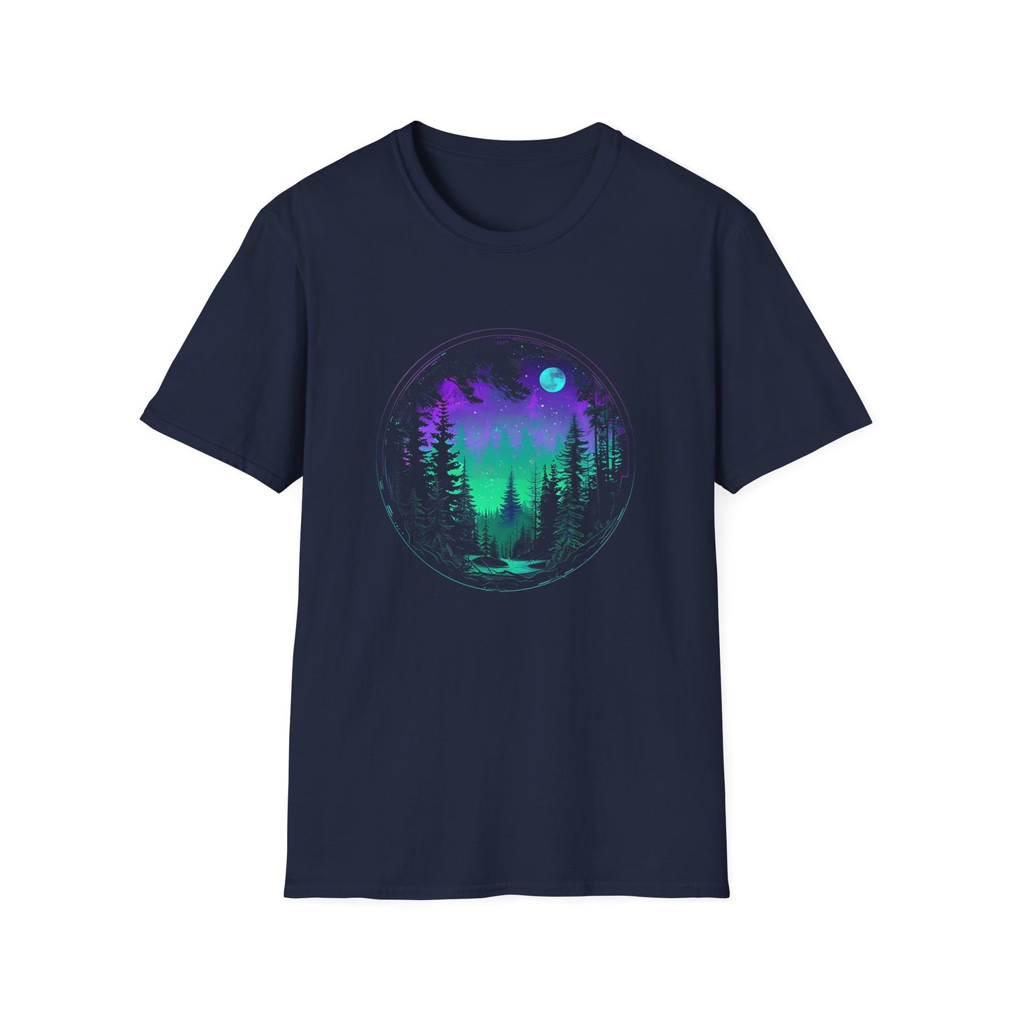 Aurora Borealis Unisex Softstyle T-Shirt - Gildan 64000 - Northern Lights Arctic Magical Night Starry Sky Moon Forest River Nature Adventure - Autumn Fall T-shirt - Aurora Gift