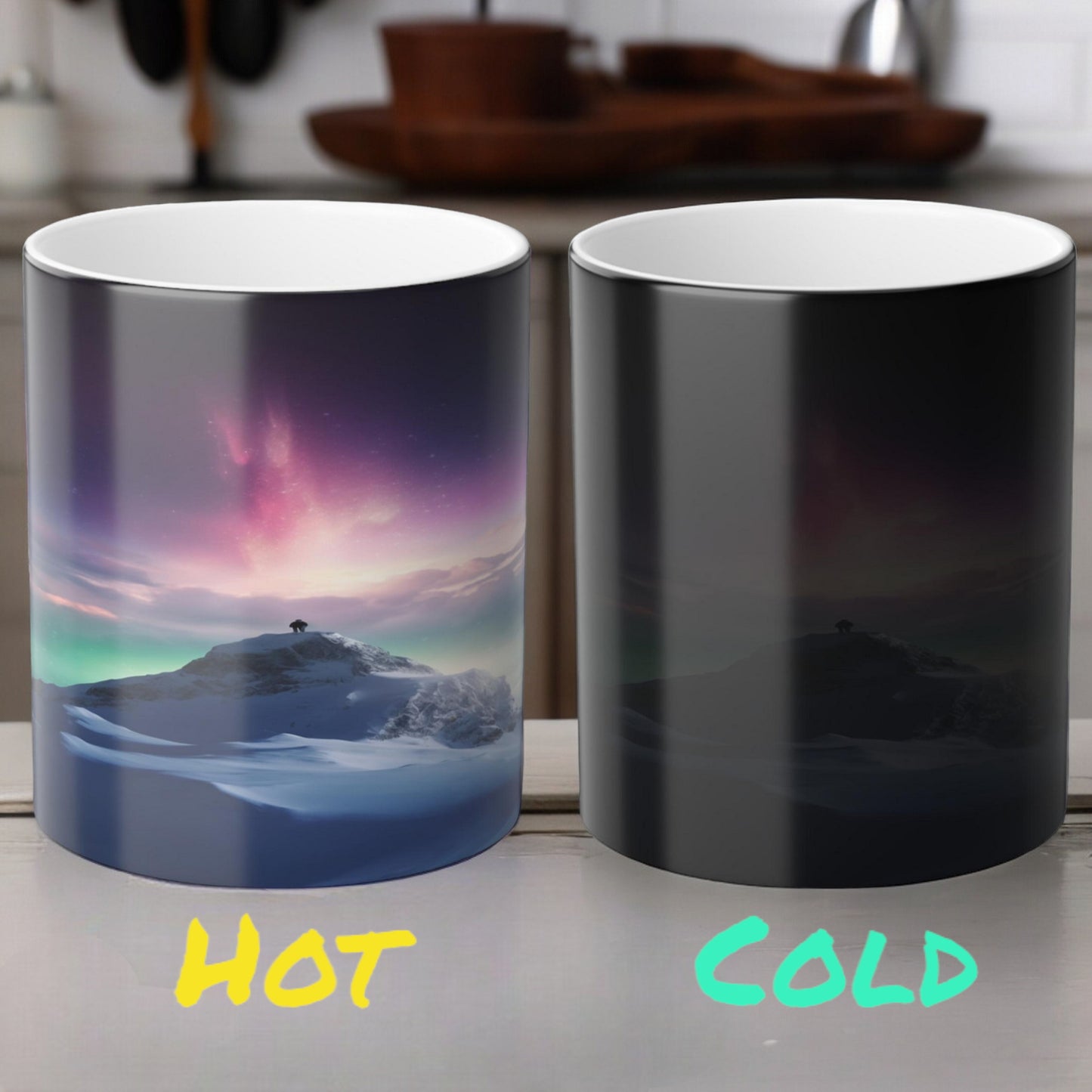 Enchanting Aurora Borealis Taza sensible al calor - Northern Lights Magic Color Morphing Mug 11oz - Taza de café reactiva al calor Night Sky - Regalo perfecto para los amantes de la naturaleza