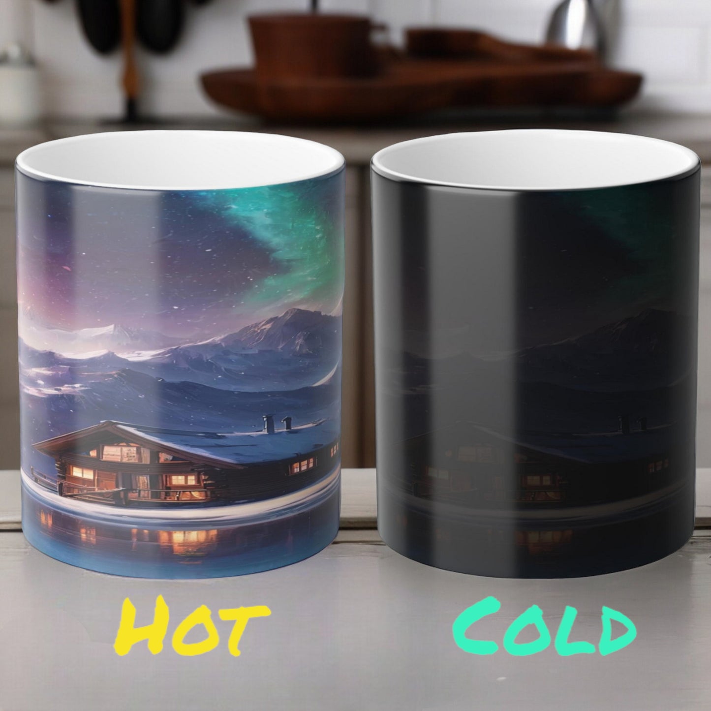 Bezaubernde wärmeempfindliche Tasse „Aurora Borealis“ – Tasse mit magischer Farbveränderung der Nordlichter, 325 ml – hitzereaktive Nachthimmel-Kaffeetasse – perfektes Geschenk für Naturliebhaber