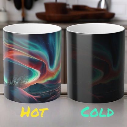 Fortryllende Aurora Borealis varmefølsomt krus - Northern Lights Magic Color Morphing-krus 11 oz - Heat Reactive Night Sky Coffee Cup - Perfekt gave til naturelskere