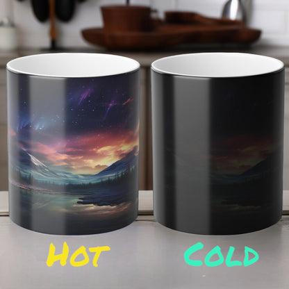 Fortryllende Aurora Borealis varmefølsomt krus - Northern Lights Magic Color Morphing-krus 11 oz - Heat Reactive Night Sky Coffee Cup - Perfekt gave til naturelskere