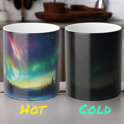 Förtrollande Aurora Borealis värmekänslig mugg - Northern Lights Magic Color Morphing Mugg 11oz - Värmereaktiv natthimmel kaffekopp - perfekt present till naturälskare