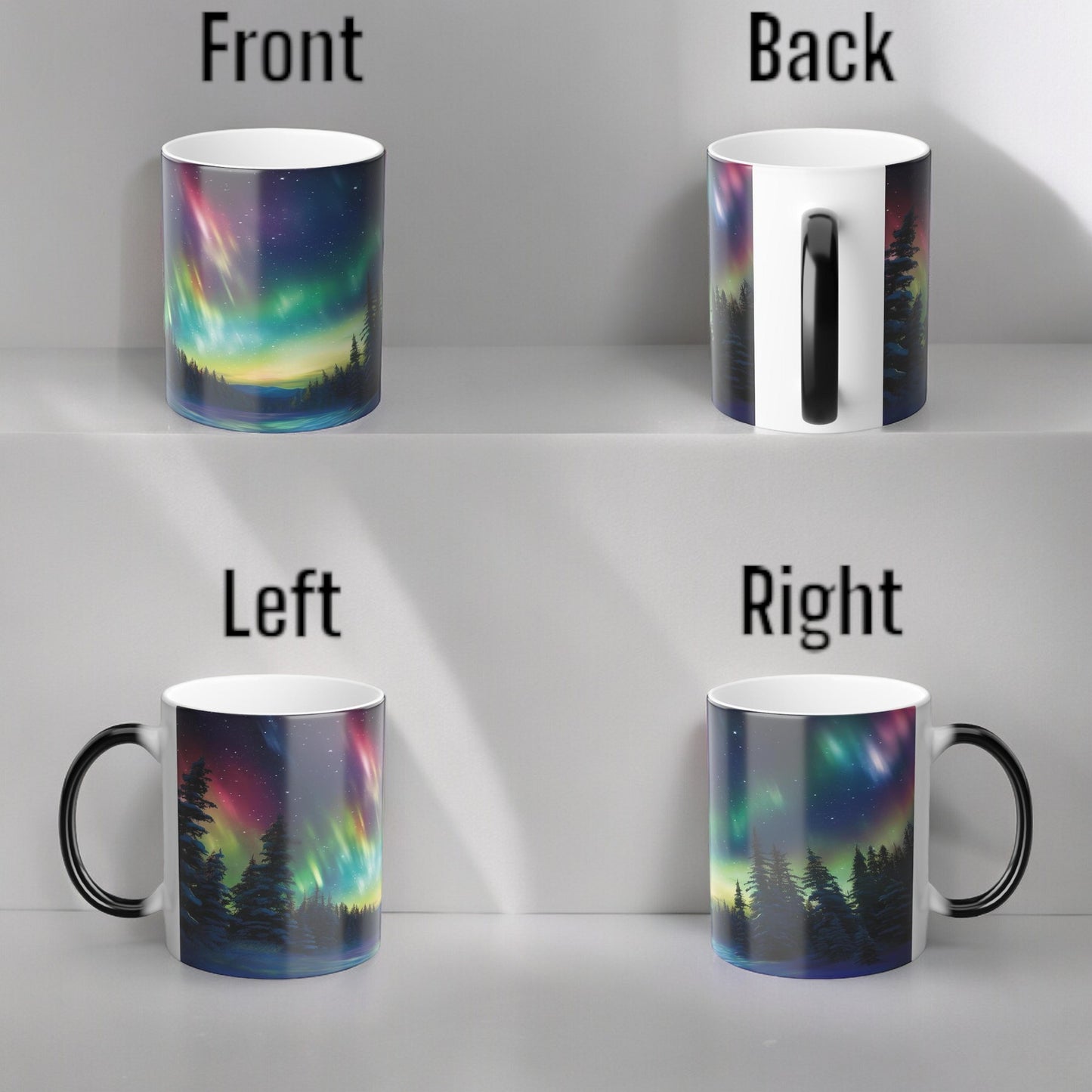 Töfrandi Aurora Borealis hitanæm mál - Northern Lights Magic Color Morphing Mug 11oz - Heat Reactive Night Sky Kaffibolli - Fullkomin gjöf fyrir náttúruunnendur