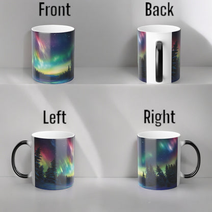 Fortryllende Aurora Borealis varmefølsomt krus - Northern Lights Magic Color Morphing-krus 11 oz - Heat Reactive Night Sky Coffee Cup - Perfekt gave til naturelskere