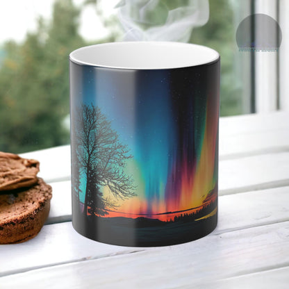 Fortryllende Aurora Borealis varmefølsomt krus - Northern Lights Magic Color Morphing-krus 11 oz - Heat Reactive Night Sky Coffee Cup - Perfekt gave til naturelskere