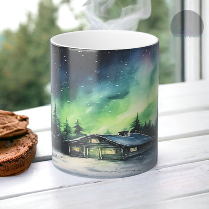 Enchanting Aurora Borealis Taza sensible al calor - Northern Lights Magic Color Morphing Mug 11oz - Taza de café reactiva al calor Night Sky - Regalo perfecto para los amantes de la naturaleza