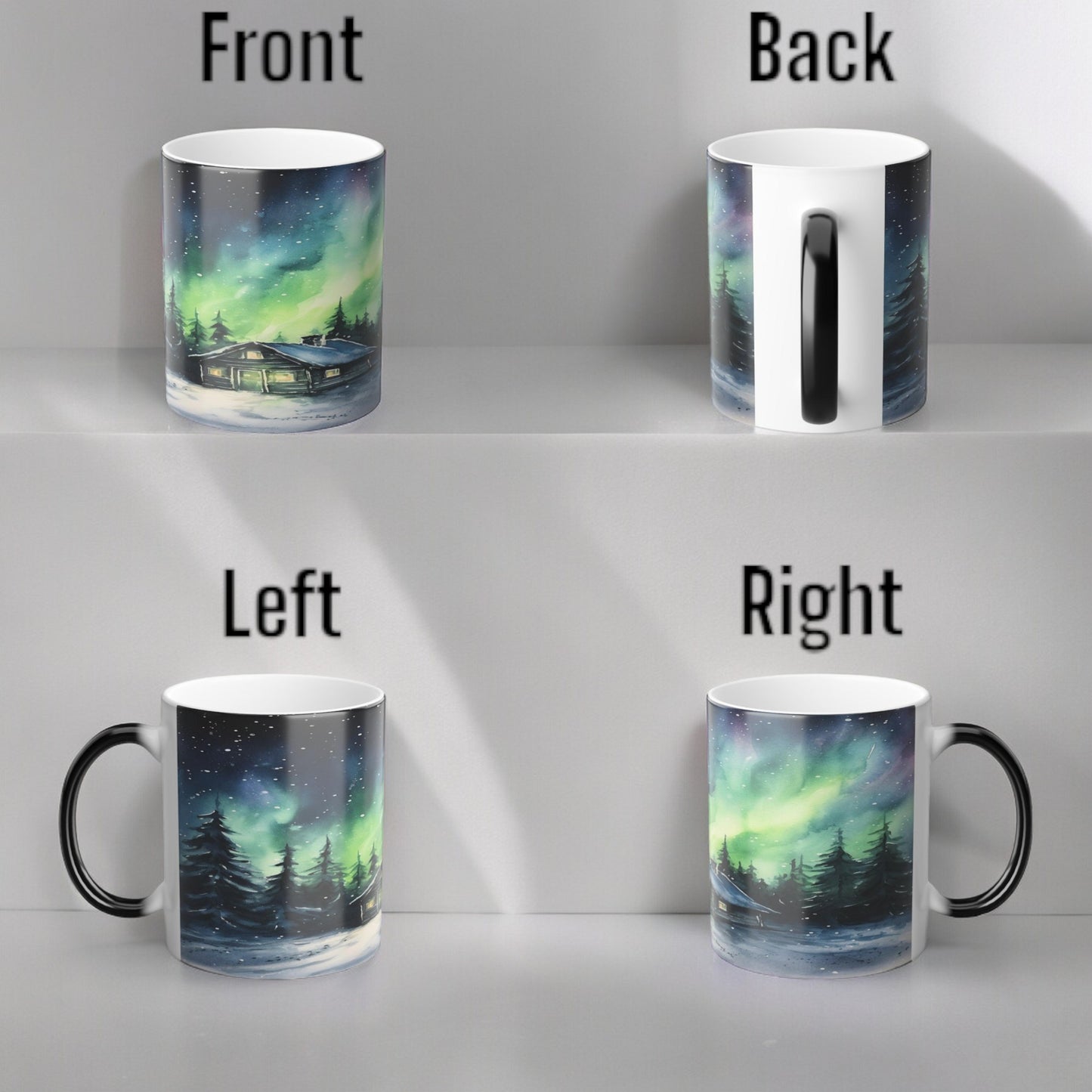 Lumoava Aurora Borealis Heat Sensitive Muki - Northern Lights Magic Color Morphing Muki 11 unssia - Heat Reactive Night Sky Coffee Cup - Täydellinen lahja luonnon ystäville