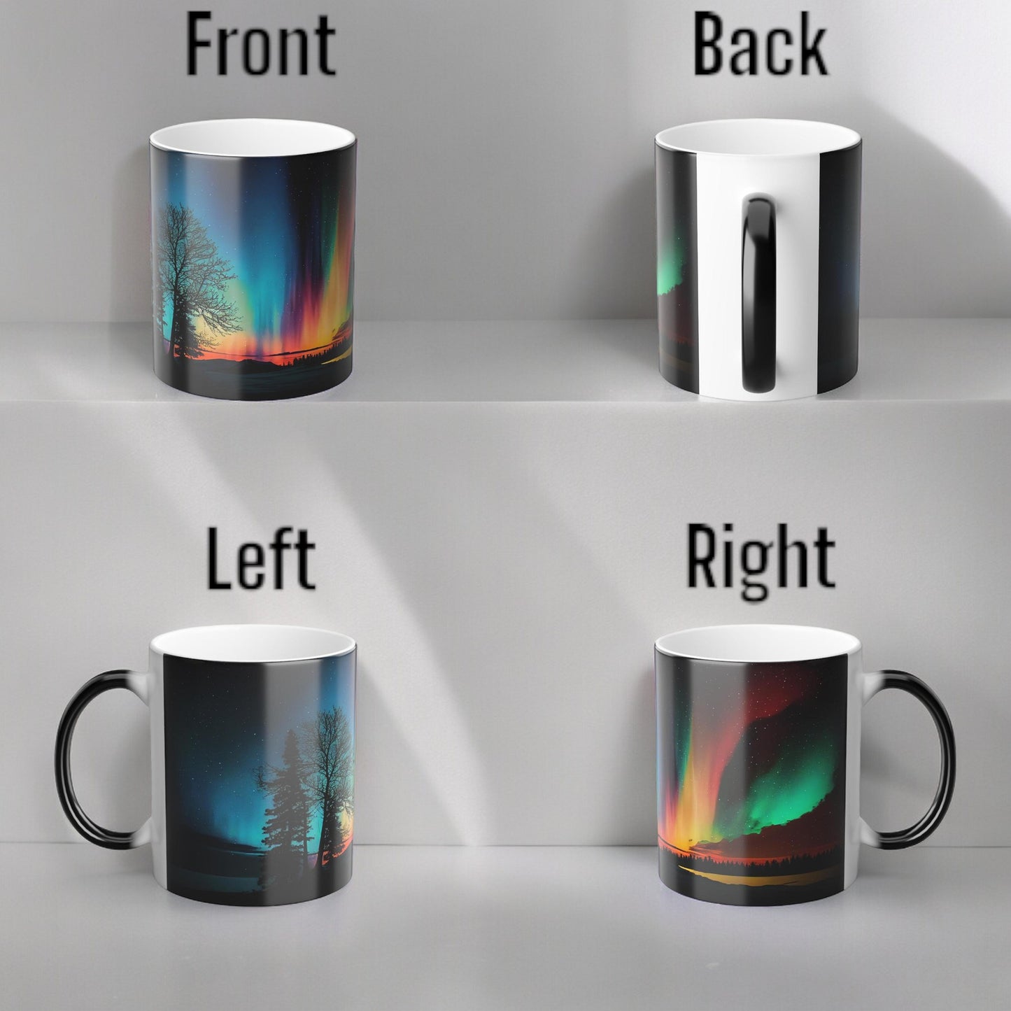 Fortryllende Aurora Borealis varmefølsomt krus - Northern Lights Magic Color Morphing-krus 11 oz - Heat Reactive Night Sky Coffee Cup - Perfekt gave til naturelskere