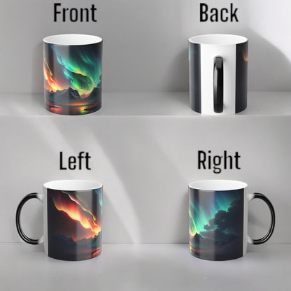 Fortryllende Aurora Borealis varmefølsomt krus - Northern Lights Magic Color Morphing-krus 11 oz - Heat Reactive Night Sky Coffee Cup - Perfekt gave til naturelskere