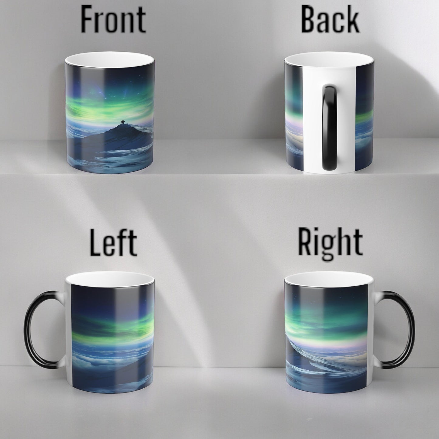 Töfrandi Aurora Borealis hitanæm mál - Northern Lights Magic Color Morphing Mug 11oz - Heat Reactive Night Sky Kaffibolli - Fullkomin gjöf fyrir náttúruunnendur