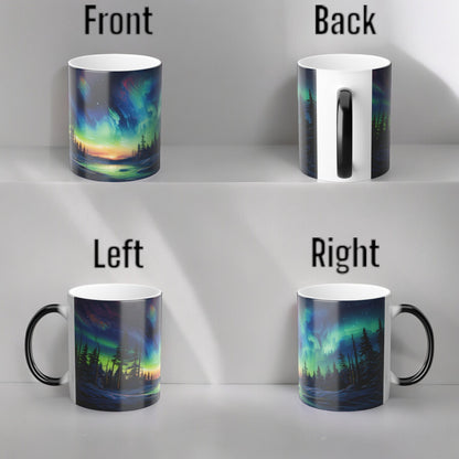 Fortryllende Aurora Borealis varmefølsomt krus - Northern Lights Magic Color Morphing-krus 11 oz - Heat Reactive Night Sky Coffee Cup - Perfekt gave til naturelskere