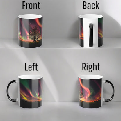 Töfrandi Aurora Borealis hitanæm mál - Northern Lights Magic Color Morphing Mug 11oz - Heat Reactive Night Sky Kaffibolli - Fullkomin gjöf fyrir náttúruunnendur