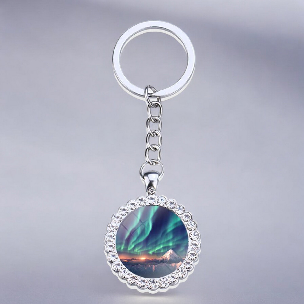 Porte-clés lumineux en argent Aurora Borealis - Bijoux Northern Light - Porte-clés en verre strass - Cadeau parfait pour les amoureux des aurores boréales