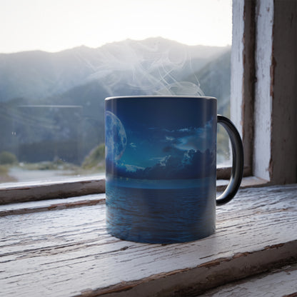 Unveil the Moon: Heat-Sensitive & Scenic Mugs - Pink Purple Blue  Moon Dreams Coffee Mugs