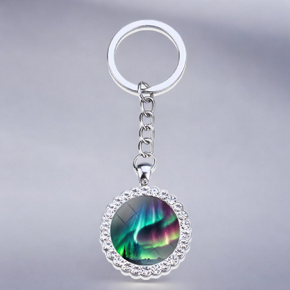 Porte-clés lumineux en argent Aurora Borealis - Bijoux Northern Light - Porte-clés en verre strass - Cadeau parfait pour les amoureux des aurores boréales