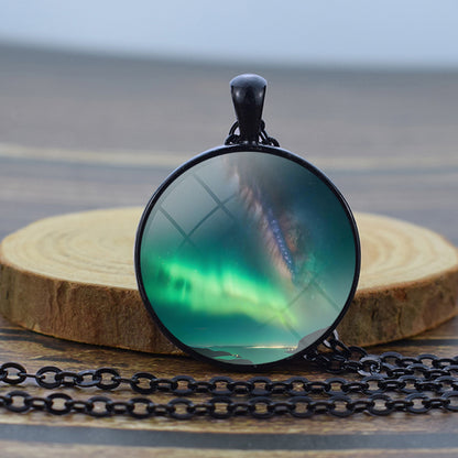 Unique Aurora Borealis Black Necklace - Northern Light Jewelry - Glass Dome Pendent Necklace - Perfect Aurora Lovers Gift 32
