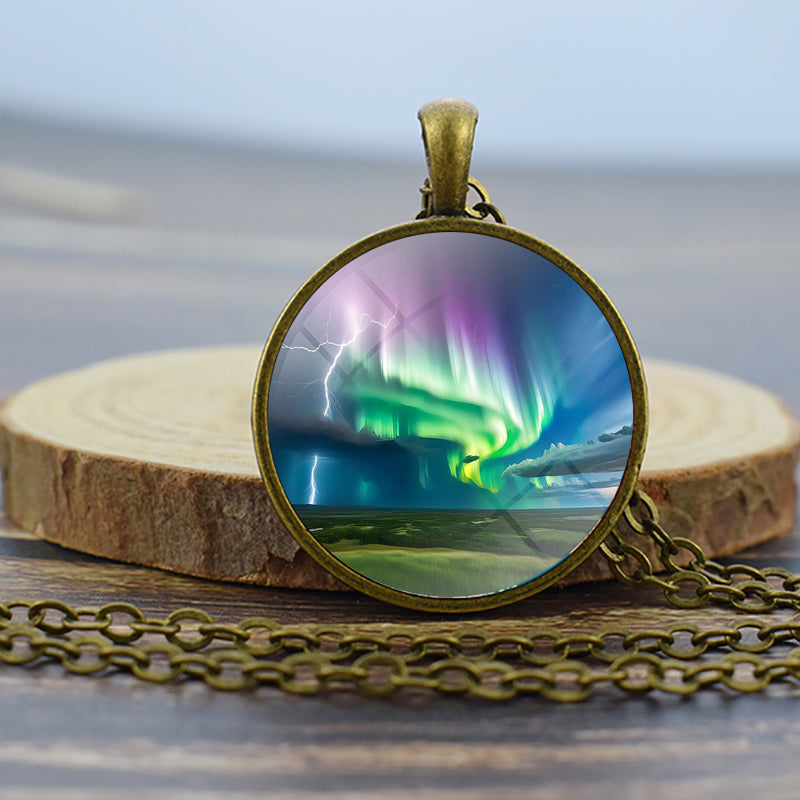 Unique Aurora Borealis Bronze Necklace - Northern Light Jewelry - Glass Dome Pendent Necklace - Perfect Aurora Lovers Gift 25