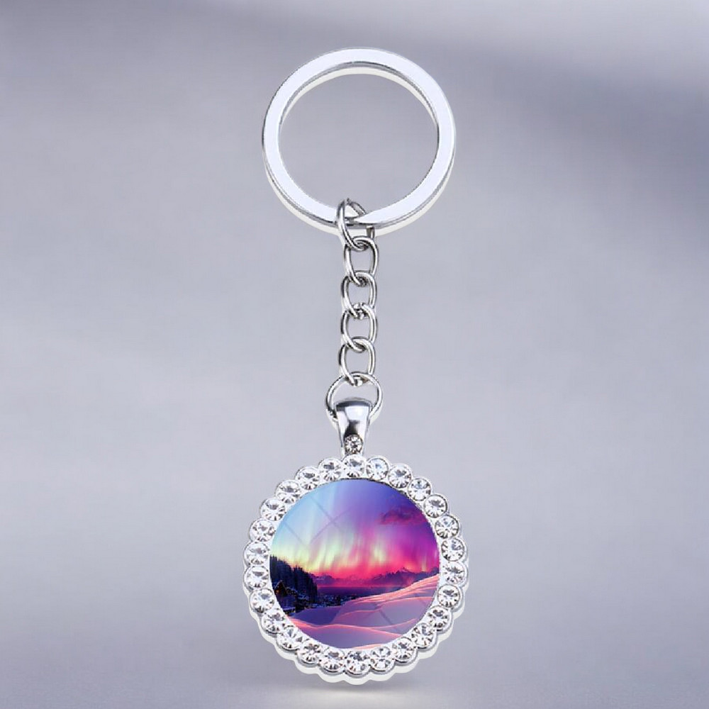 Porte-clés lumineux en argent Aurora Borealis - Bijoux Northern Light - Porte-clés en verre strass - Cadeau parfait pour les amoureux des aurores boréales