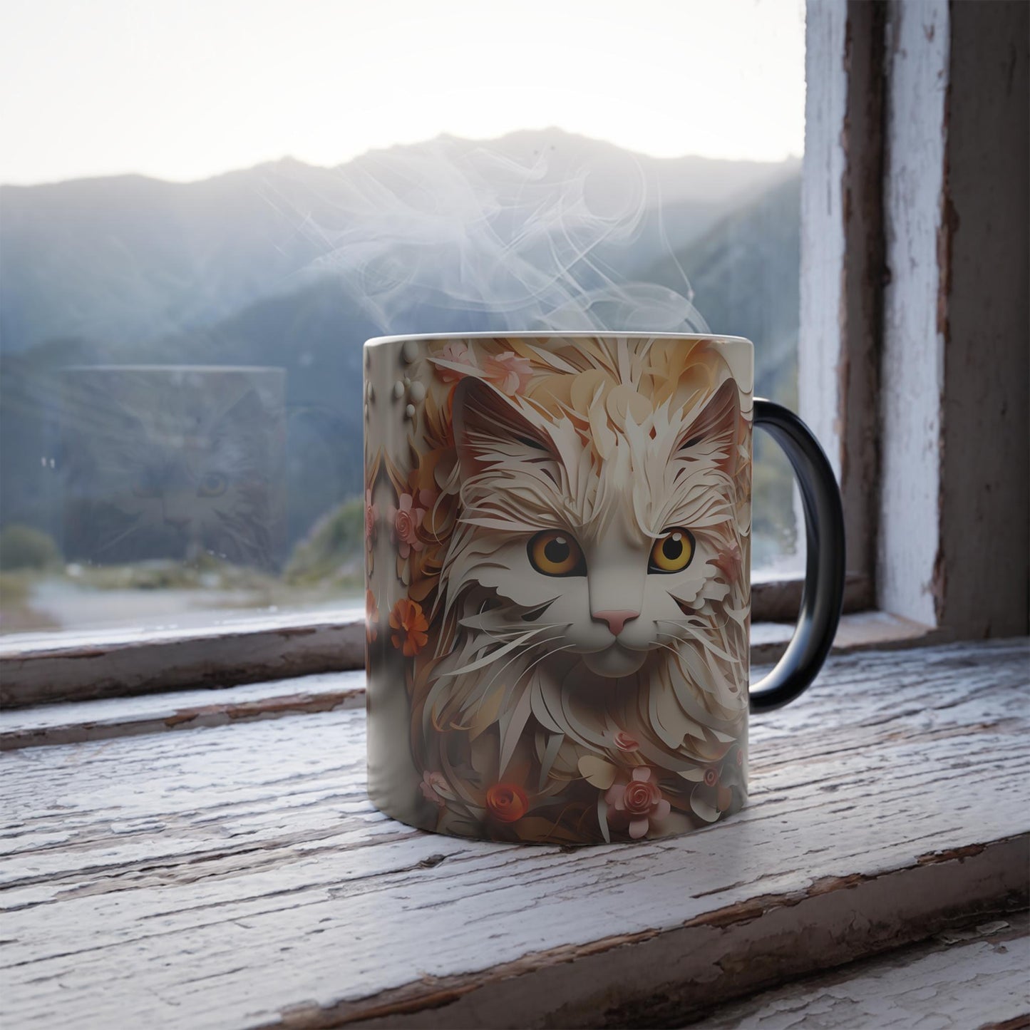 Tasse sensible à la chaleur pour chaton enchanteur - Belle tasse de morphing magique pour animaux de compagnie 11 oz - Tasse à thé au café - Cadeau parfait pour les amoureux des animaux de compagnie 10 