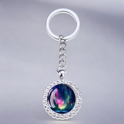 Luminous Aurora Borealis Silver Keyring - Northern Light Jewelry - Rhinestones Glass Key Chain - Perfect Aurora Lovers Gift