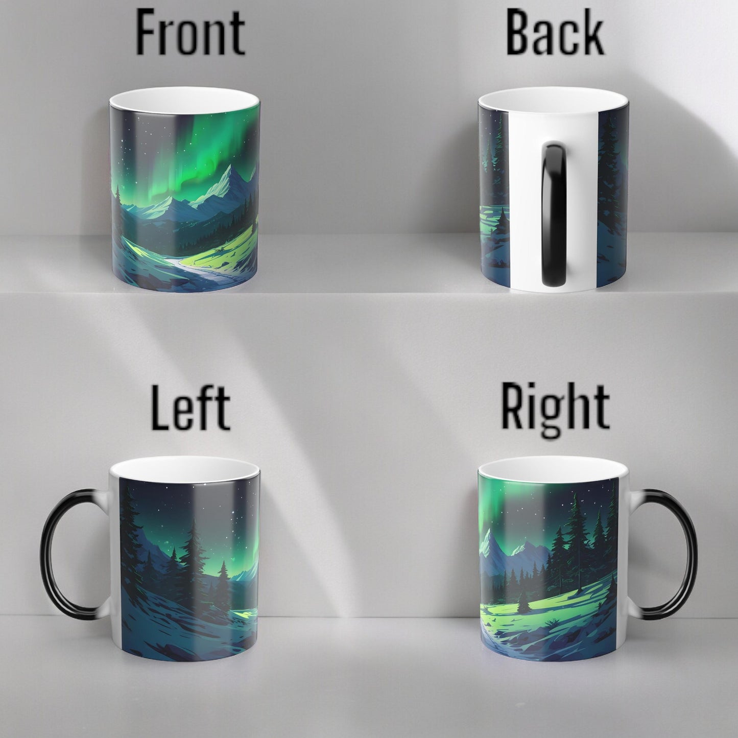 Töfrandi Aurora Borealis hitanæm mál - Northern Lights Magic Color Morphing Mug 11oz - Heat Reactive Night Sky Kaffibolli - Fullkomin gjöf fyrir náttúruunnendur