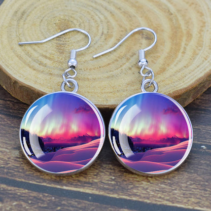 Gaismas Aurora Borealis Drop Auskari - Ziemeļblāzmas rotaslietas - Unikāli stikla Cabochon Dangle Auskari - Perfekta Aurora Lovers dāvana