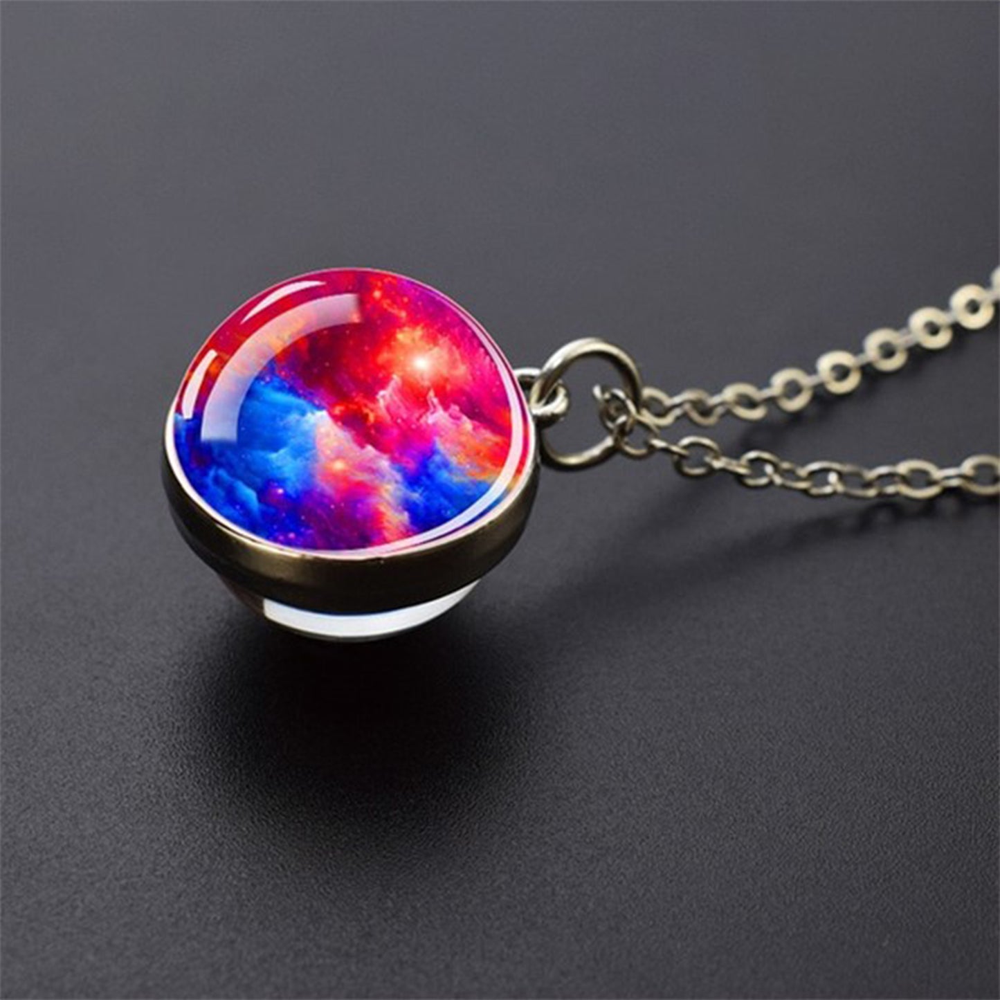 Unique Galaxy Nebula Silver Necklace - Universe Jewelry - Double Side Glass Ball Pendent Necklace - Perfect Astronomy Lovers Gift 4