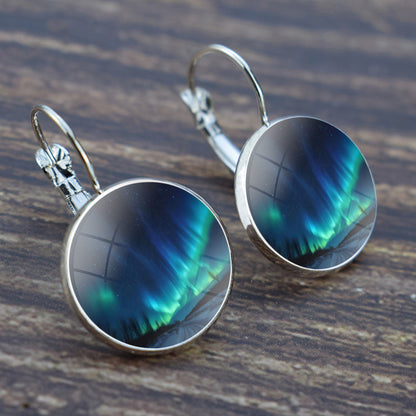 Unique Aurora Borealis Hook Earrings - Northern Lights Jewelry - Glass Cabochon Drop Earrings - Perfect Aurora Lovers Gift 31