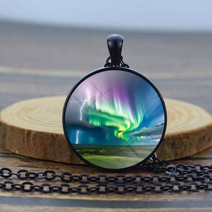 Unique Aurora Borealis Black Necklace - Northern Light Jewelry - Glass Dome Pendent Necklace - Perfect Aurora Lovers Gift 25
