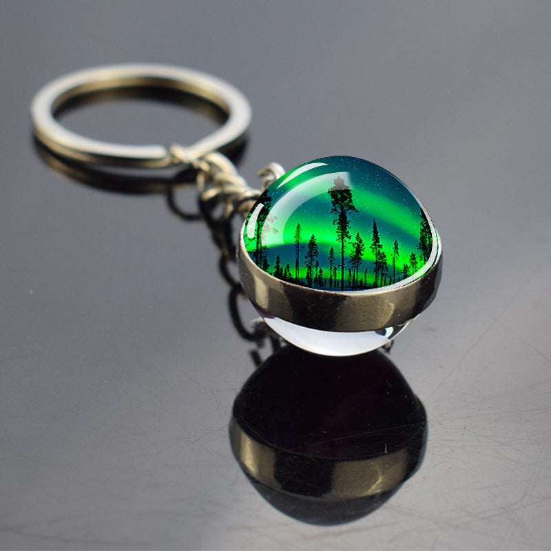 Porte-clés lumineux Aurora Borealis - Bijoux Northern Light - Porte-clés unique en boule de verre double face - Cadeau parfait pour les amoureux des aurores boréales