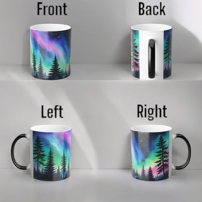 Töfrandi Aurora Borealis hitanæm mál - Northern Lights Magic Color Morphing Mug 11oz - Heat Reactive Night Sky Kaffibolli - Fullkomin gjöf fyrir náttúruunnendur