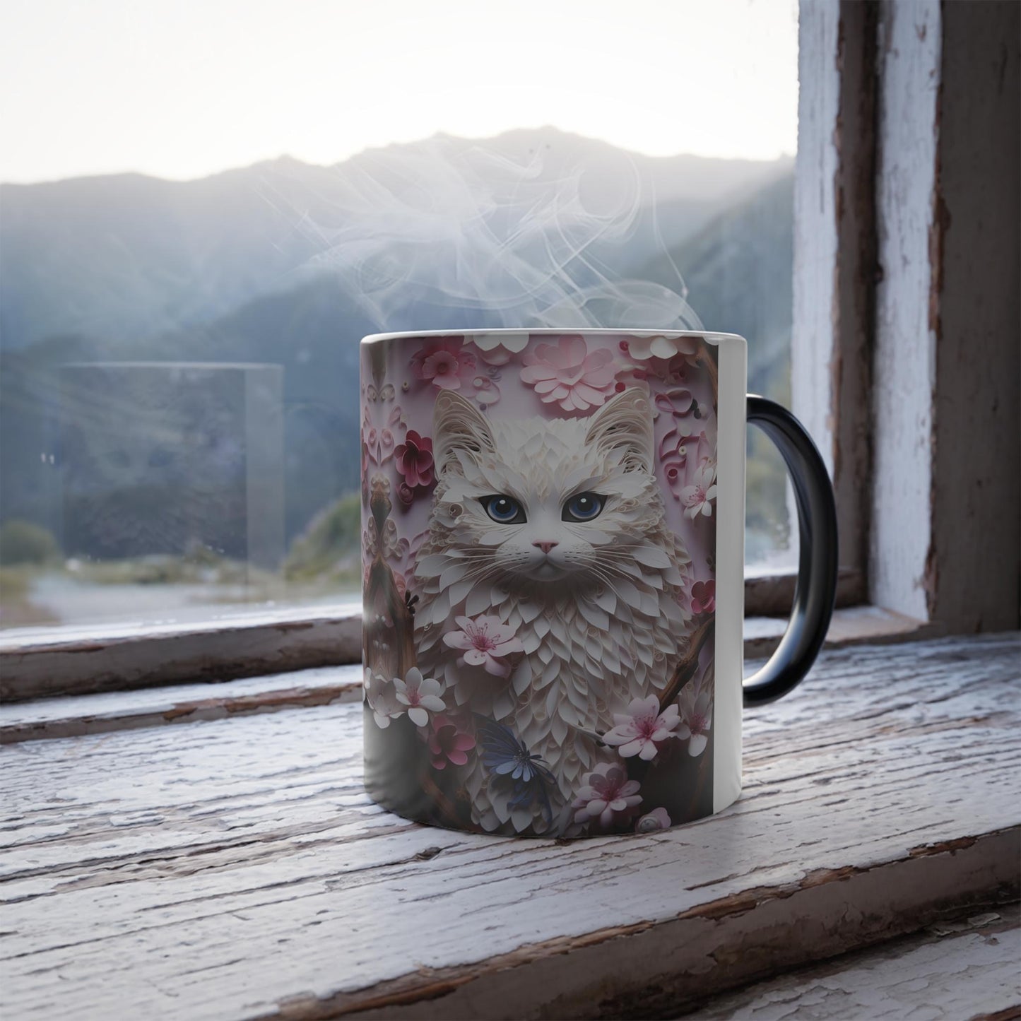 Tasse sensible à la chaleur pour chaton enchanteur - Belle tasse de morphing magique pour animaux de compagnie 11 oz - Tasse à thé au café - Cadeau parfait pour les amoureux des animaux de compagnie 10 