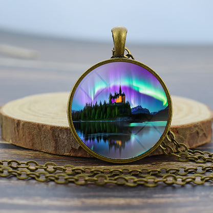 Unique Aurora Borealis Bronze Necklace - Northern Light Jewelry - Glass Dome Pendent Necklace - Perfect Aurora Lovers Gift 29