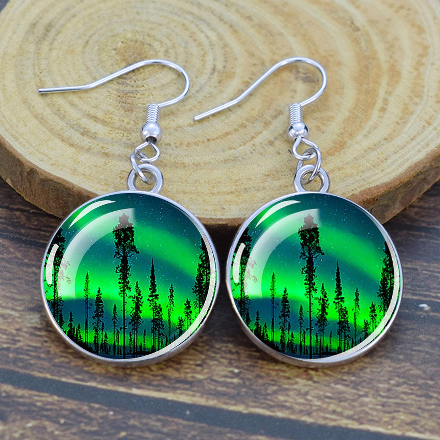 Luminous Aurora Borealis Drop Earrings - Northern Lights Jewelry - Unique Glass Cabochon Dangle Earrings - Perfect Aurora Lovers Gift