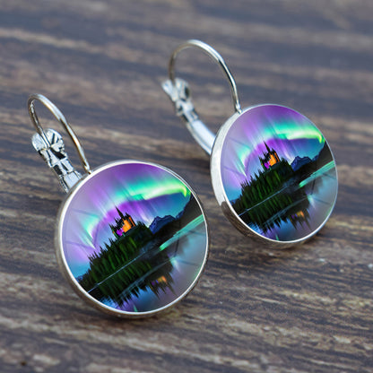 Unique Aurora Borealis Hook Earrings - Northern Lights Jewelry - Glass Cabochon Drop Earrings - Perfect Aurora Lovers Gift 29