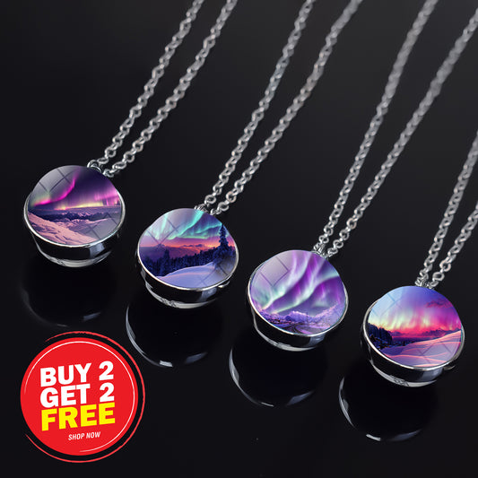 Collier en argent lumineux Aurora Borealis - Bijoux Northern Light - Collier pendentif unique en boule de verre double face - Cadeau parfait pour les amoureux des aurores boréales 