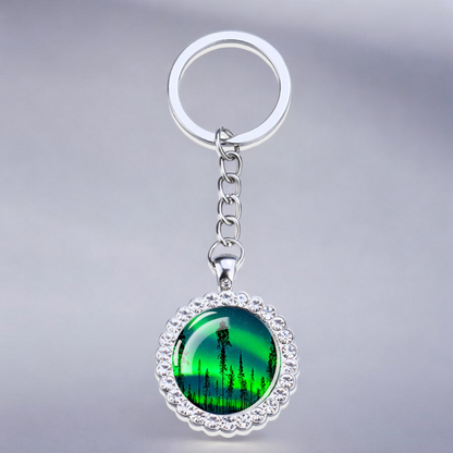 Porte-clés lumineux en argent Aurora Borealis - Bijoux Northern Light - Porte-clés en verre strass - Cadeau parfait pour les amoureux des aurores boréales