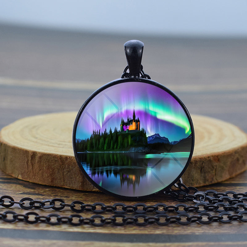Unique Aurora Borealis Black Necklace - Northern Light Jewelry - Glass Dome Pendent Necklace - Perfect Aurora Lovers Gift 29