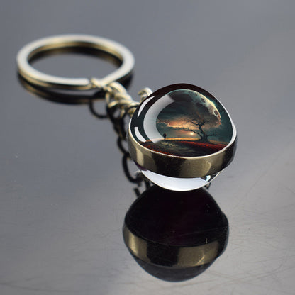 Unique Full Crescent Moon Keyring - Night Starry Sky Jewelry - Double Side Glass Ball Key Chain - Perfect Moon Lovers Gift 6