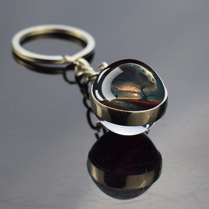 Porte-clés unique en croissant de lune complet - Bijoux ciel étoilé de nuit - Porte-clés boule de verre double face - Cadeau parfait pour les amoureux de la lune 6