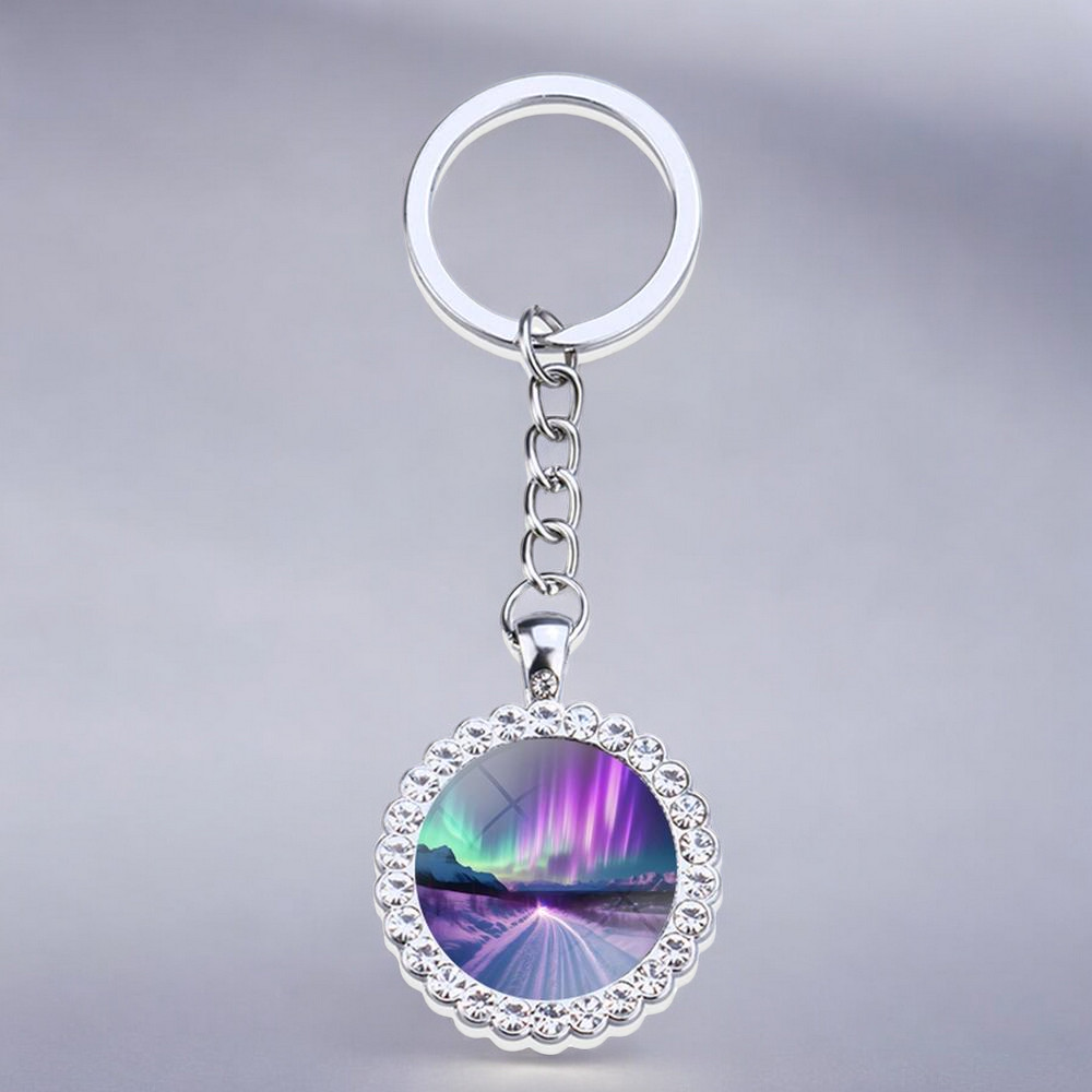 Luminous Aurora Borealis Silver Keyring - Northern Light Jewelry - Rhinestones Glass Key Chain - Perfect Aurora Lovers Gift