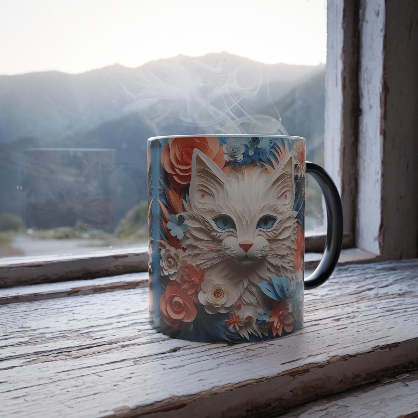 Tasse sensible à la chaleur pour chaton enchanteur - Belle tasse de morphing magique pour animaux de compagnie 11 oz - Tasse à thé au café - Cadeau parfait pour les amoureux des animaux de compagnie 10 