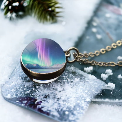 Unique Aurora Borealis Silver Necklace - Northern Light Jewelry - Double Side Glass Ball Pendent Necklace - Perfect Aurora Lovers Gift 30