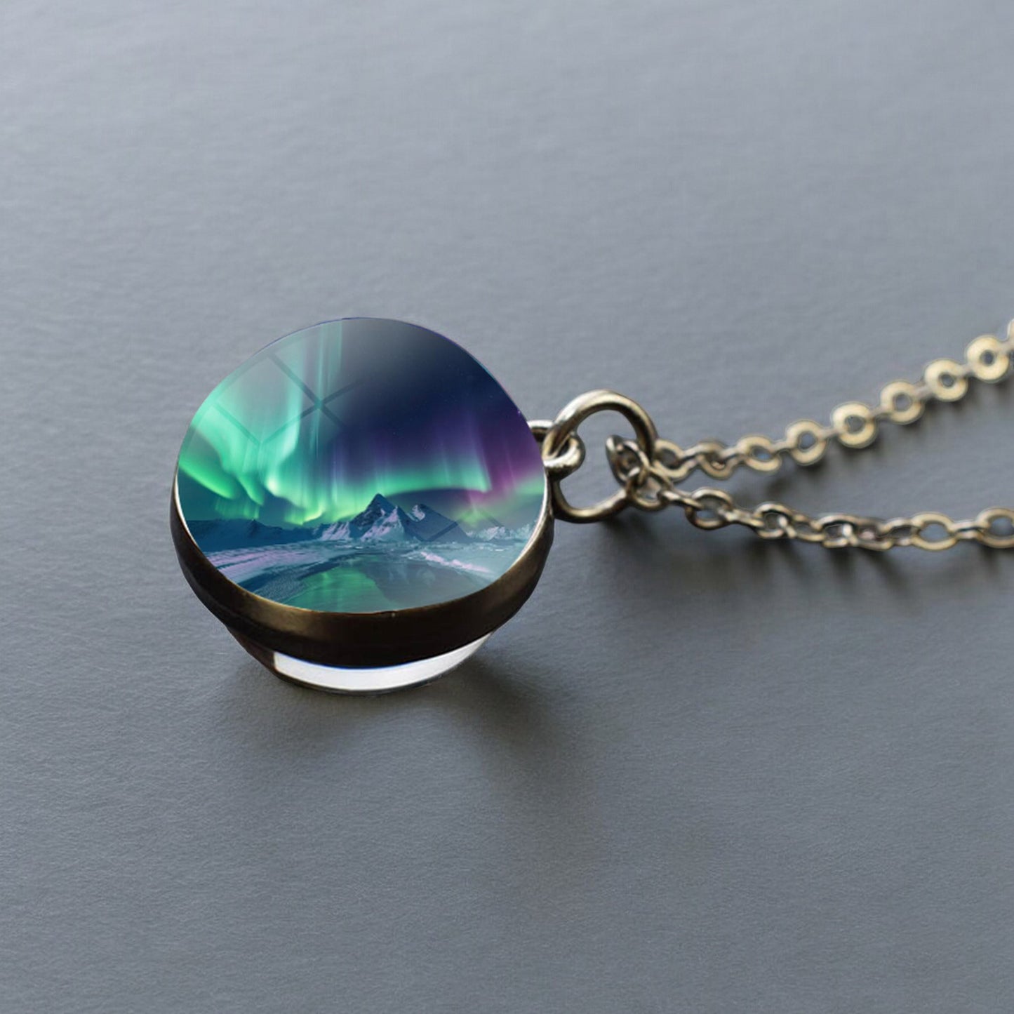 Luminous Aurora Borealis Silver Necklace- Northern Light Jewelry - Unique Double Side Glass Ball Pendent Necklace - Perfect Aurora Lovers Gift