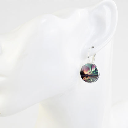 Luminous Aurora Borealis Hook Earrings - Northern Lights Jewelry - Unique Glass Cabochon Drop Earrings - Perfect Aurora Lovers Gift