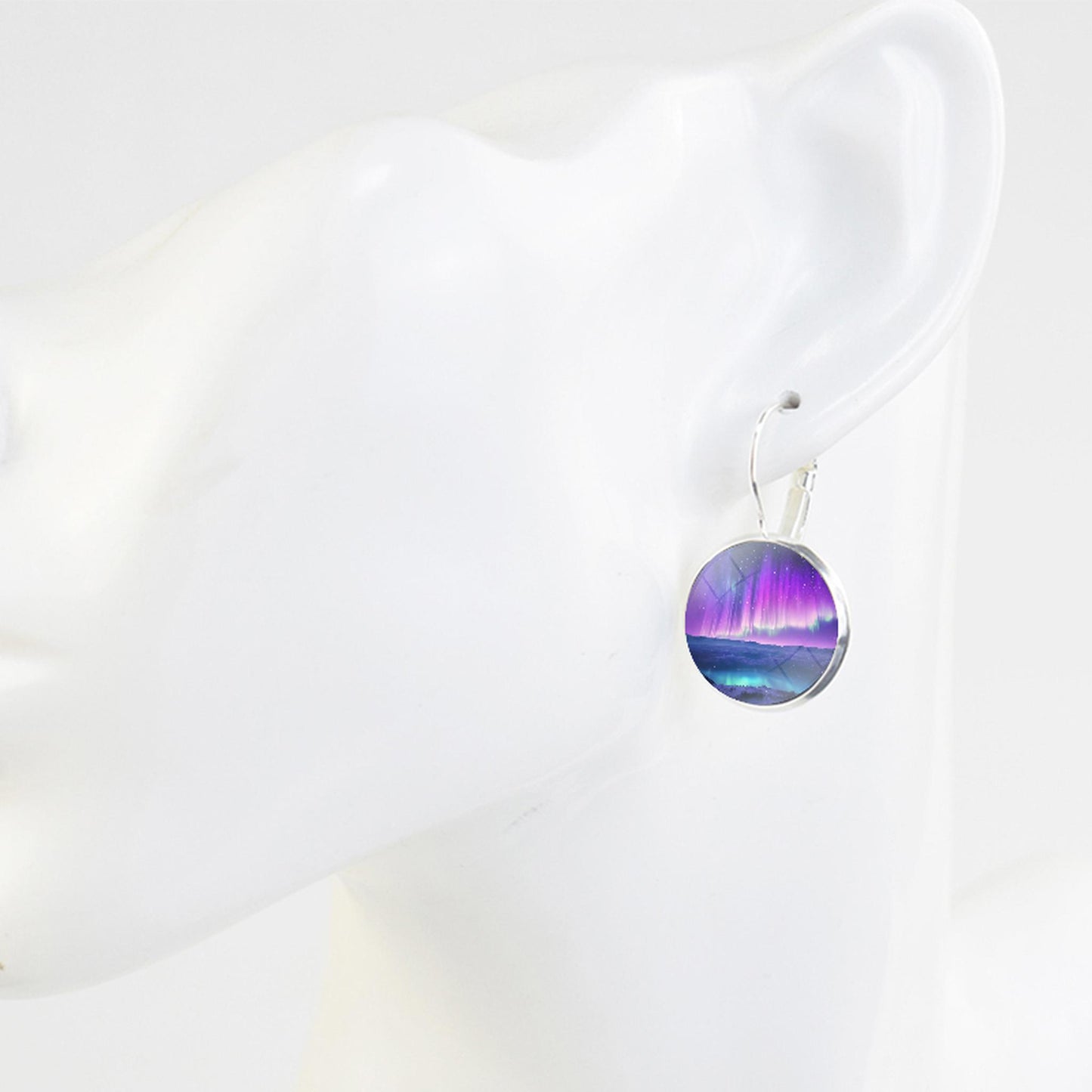 Luminous Aurora Borealis Hook Earrings - Northern Lights Jewelry - Unique Glass Cabochon Drop Earrings - Perfect Aurora Lovers Gift